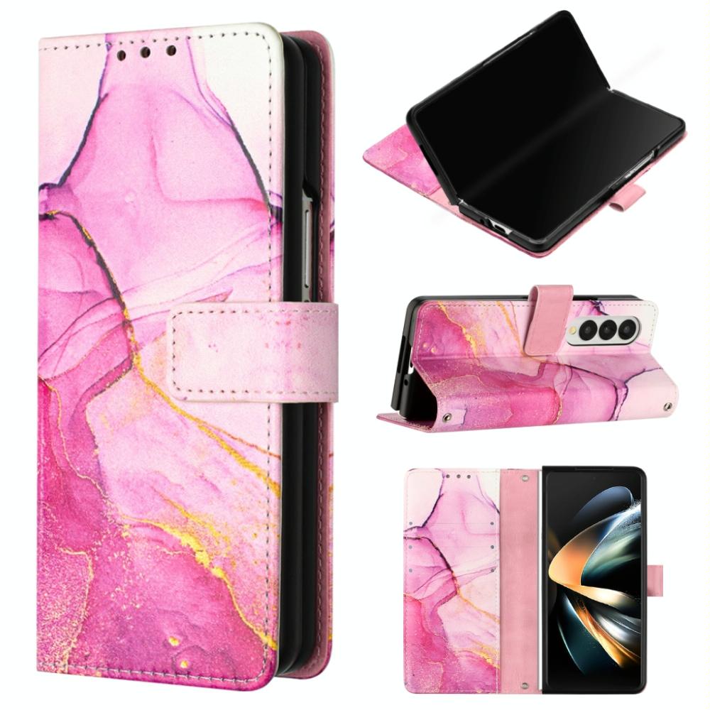 Marble Leather Flip Case for Samsung Galaxy z Fold 4 - White Purple Ls006