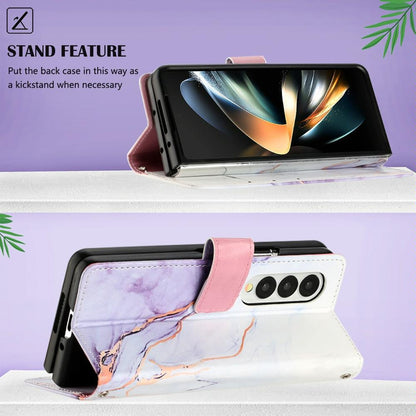 Marble Leather Flip Case for Samsung Galaxy z Fold 4 - White Purple Ls006