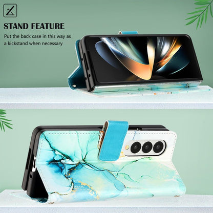 Marble Leather Flip Case for Samsung Galaxy z Fold 4 - White Purple Ls006