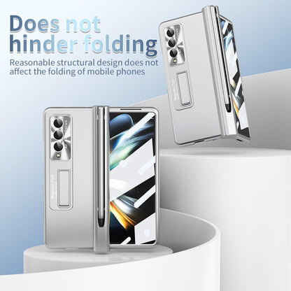 Foldable Phone Case with Pen Slot for Samsung Galaxy z Fold 4 - Electroplated - Silver