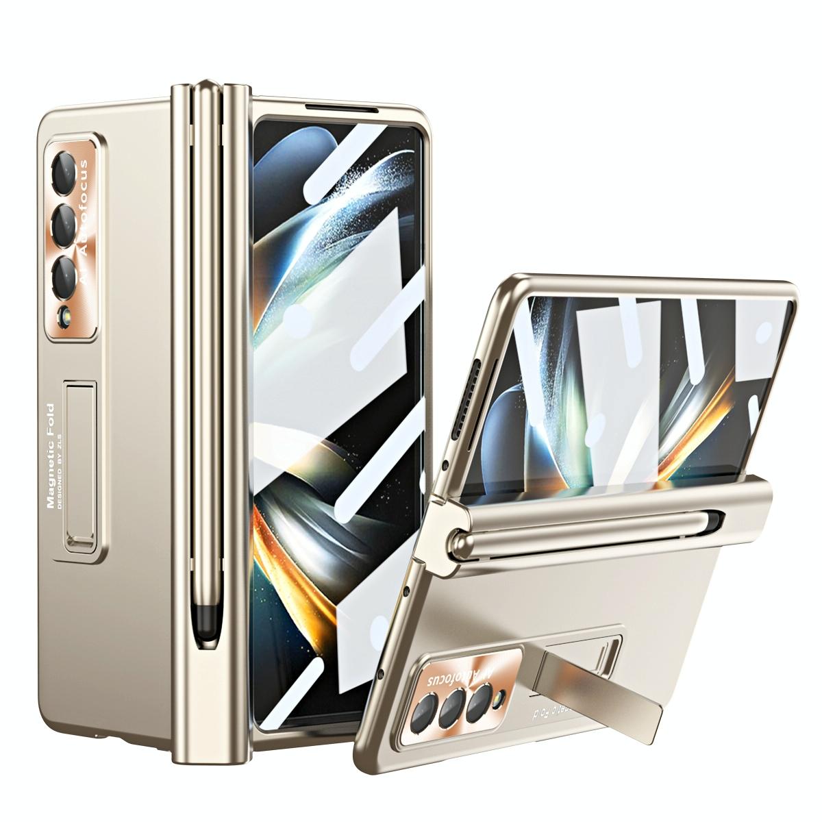 Foldable Phone Case with Pen Slot for Samsung Galaxy z Fold 4 - Electroplated - Silver