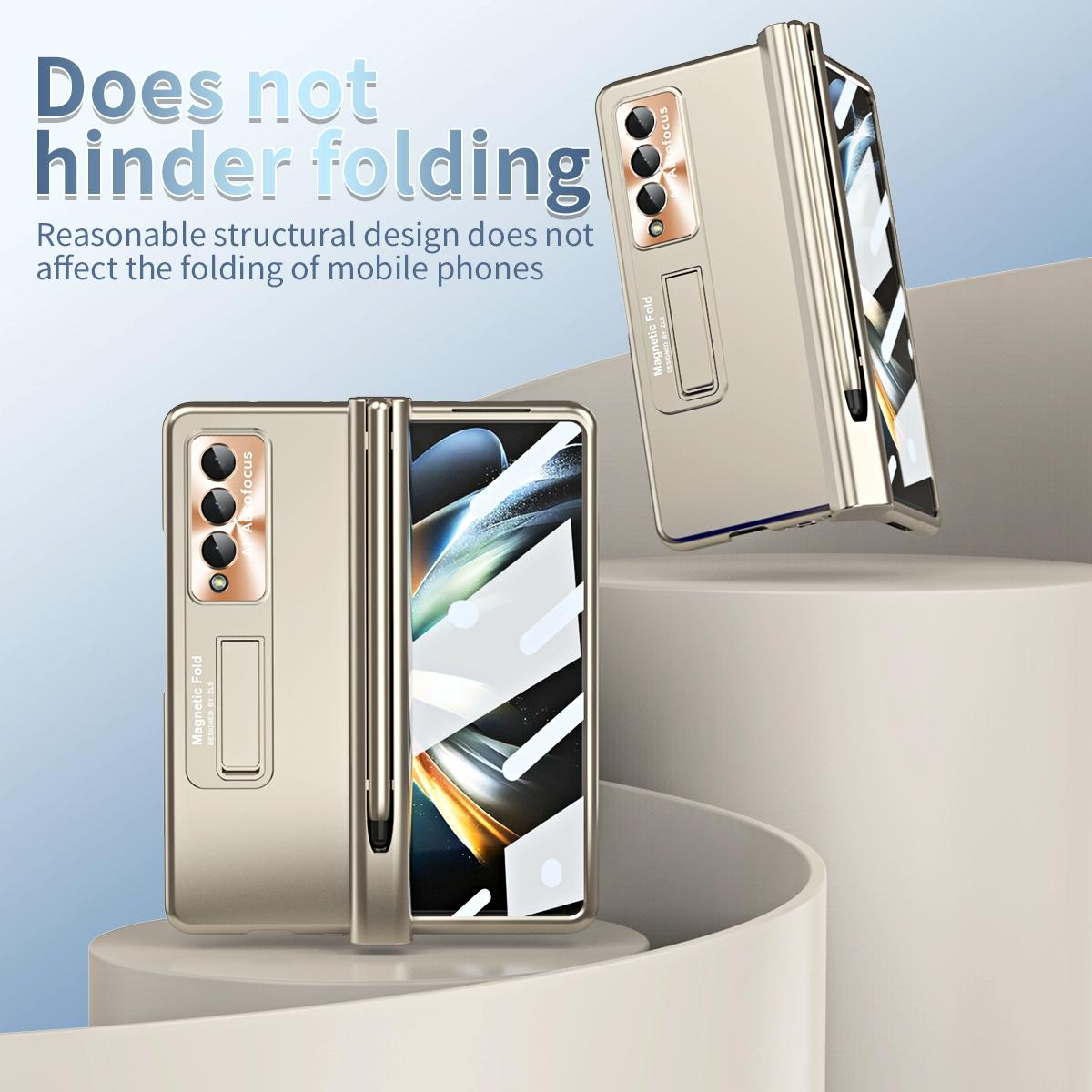 Foldable Phone Case with Pen Slot for Samsung Galaxy z Fold 4 - Electroplated - Silver