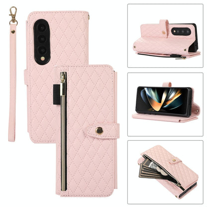 Foldable Diamond Lattice Phone Case for Samsung Galaxy z Fold 4 - Pink
