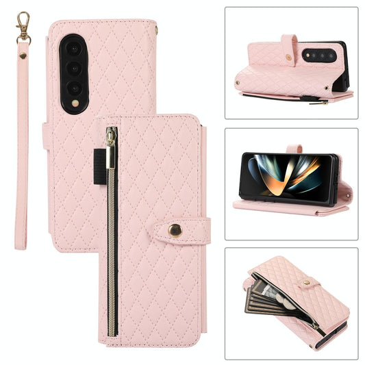 Foldable Diamond Lattice Phone Case for Samsung Galaxy z Fold 4 - Pink
