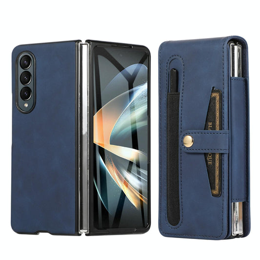 Shockproof Foldable Leather Case with Stylus for Samsung Galaxy z Fold 4 / 5g - Blue