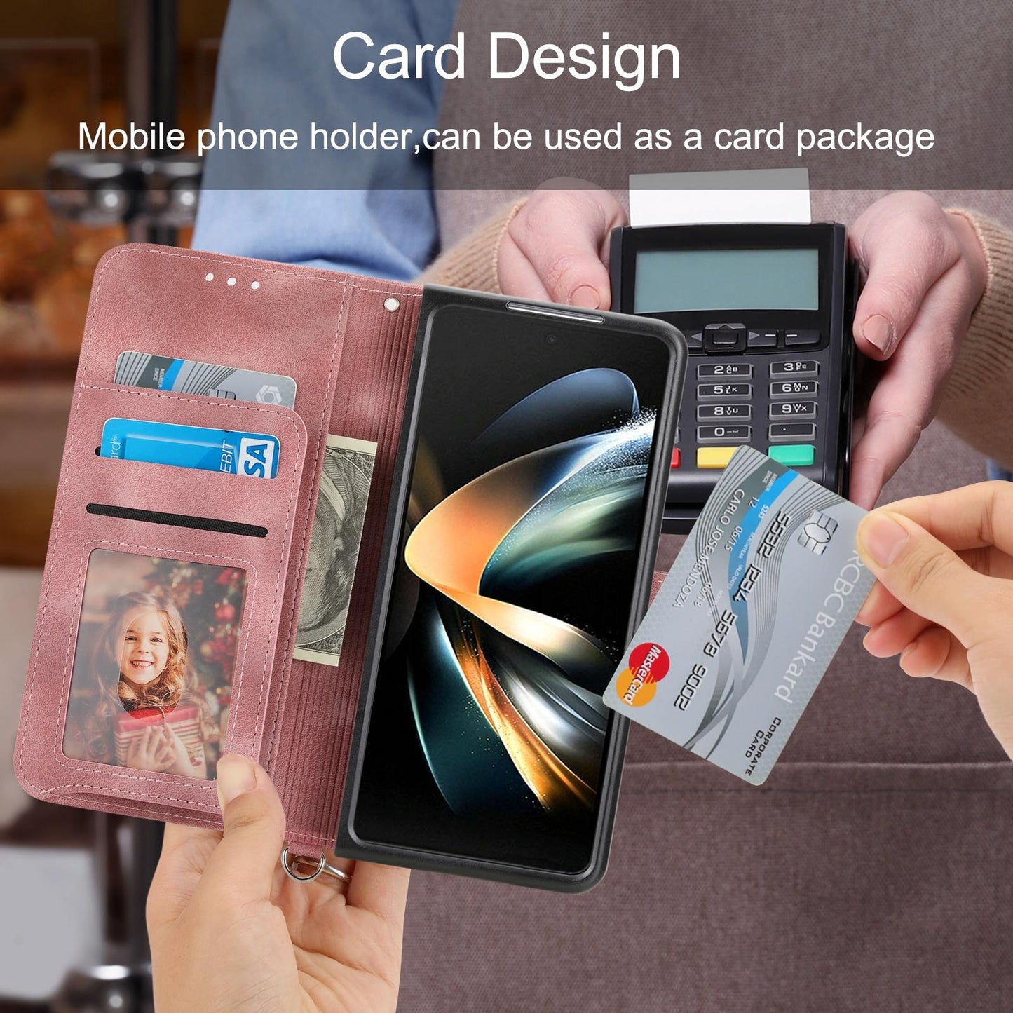 Floral Leather Phone Wallet for Samsung Galaxy z Fold 4 - Embossed - Brown