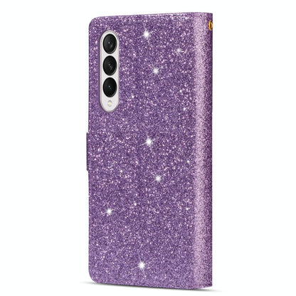 Sparkling Leather Zip Case for Samsung Galaxy z Fold 4 - Zipper Closure - Purple