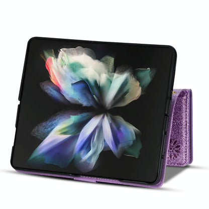 Sparkling Leather Zip Case for Samsung Galaxy z Fold 4 - Zipper Closure - Purple