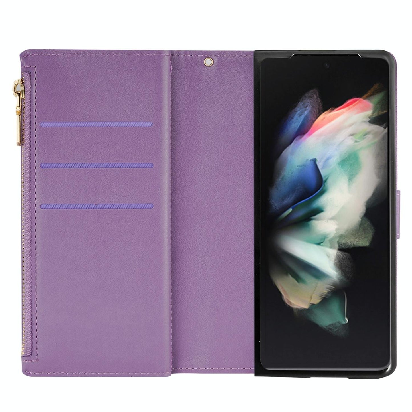 Sparkling Leather Zip Case for Samsung Galaxy z Fold 4 - Zipper Closure - Purple