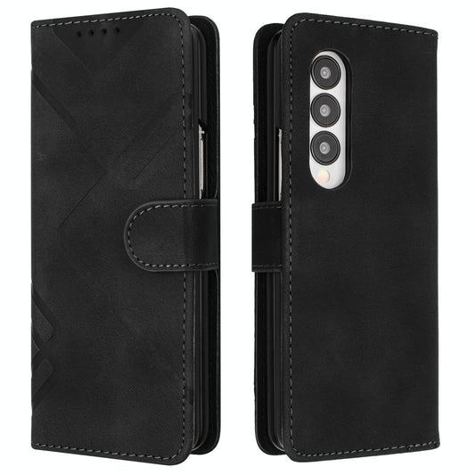 Smooth Leather Phone Case for Samsung Galaxy z Fold 4 - Line Pattern - Black