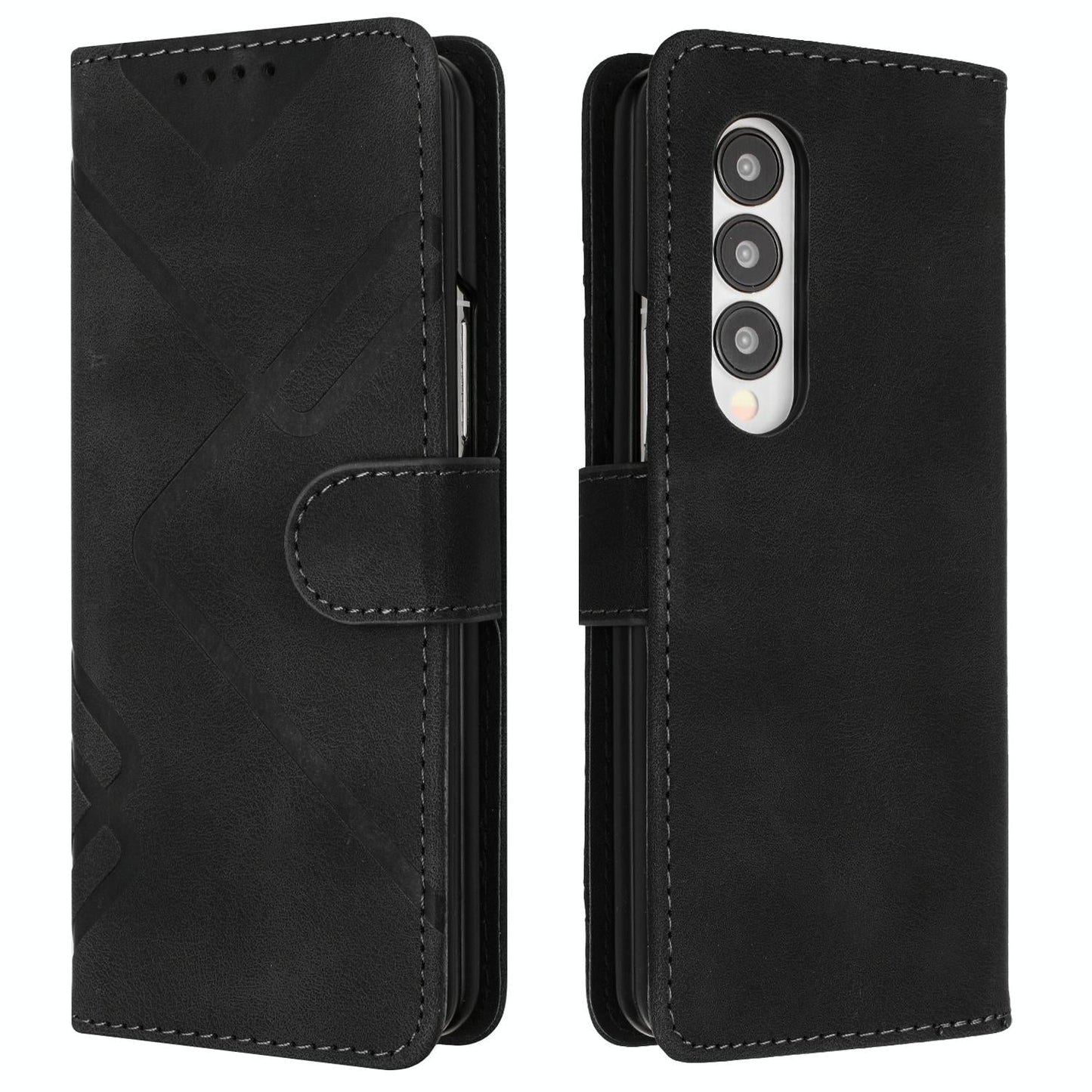 Smooth Leather Phone Case for Samsung Galaxy z Fold 4 - Line Pattern - Black