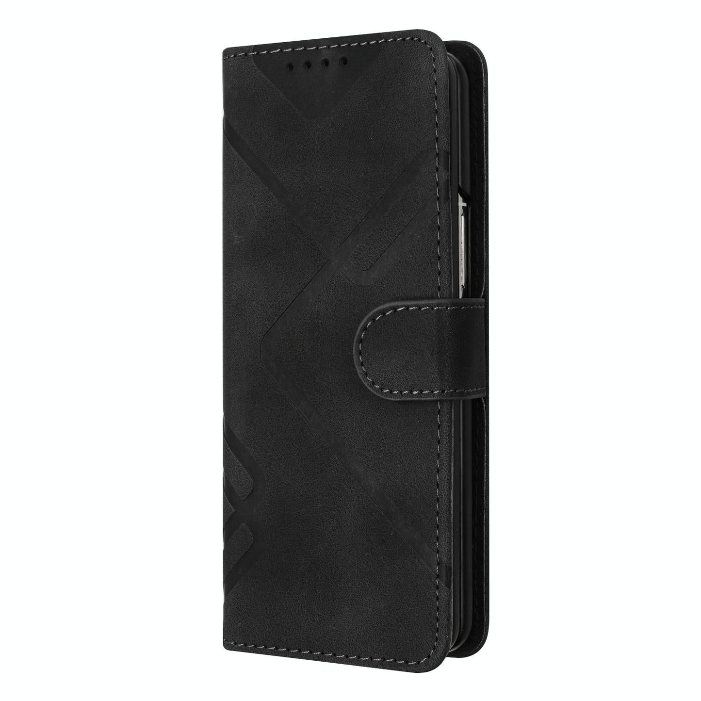 Smooth Leather Phone Case for Samsung Galaxy z Fold 4 - Line Pattern - Black