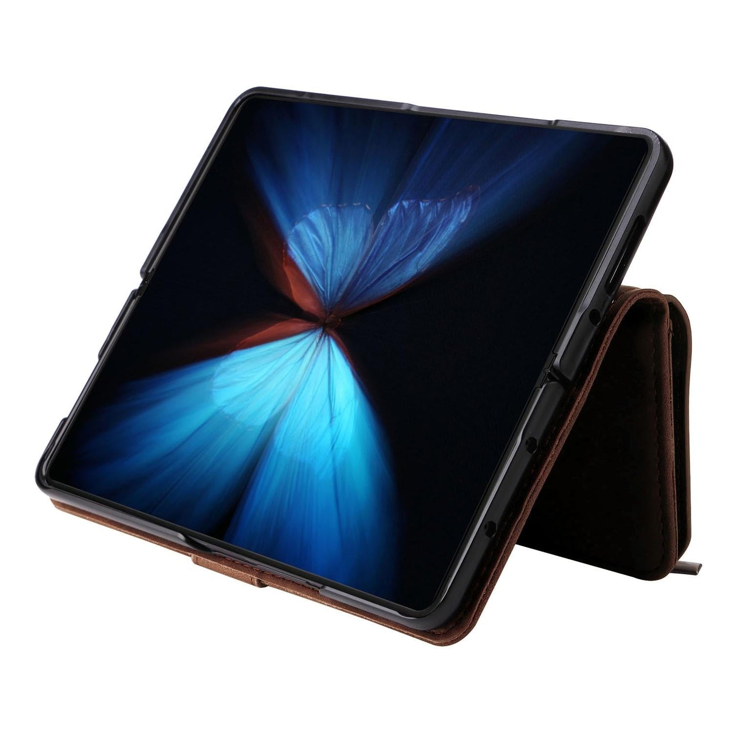 Frosted Leather Zip Wallet for Samsung Galaxy z Fold 4 - Compact and Stylish - Coffee