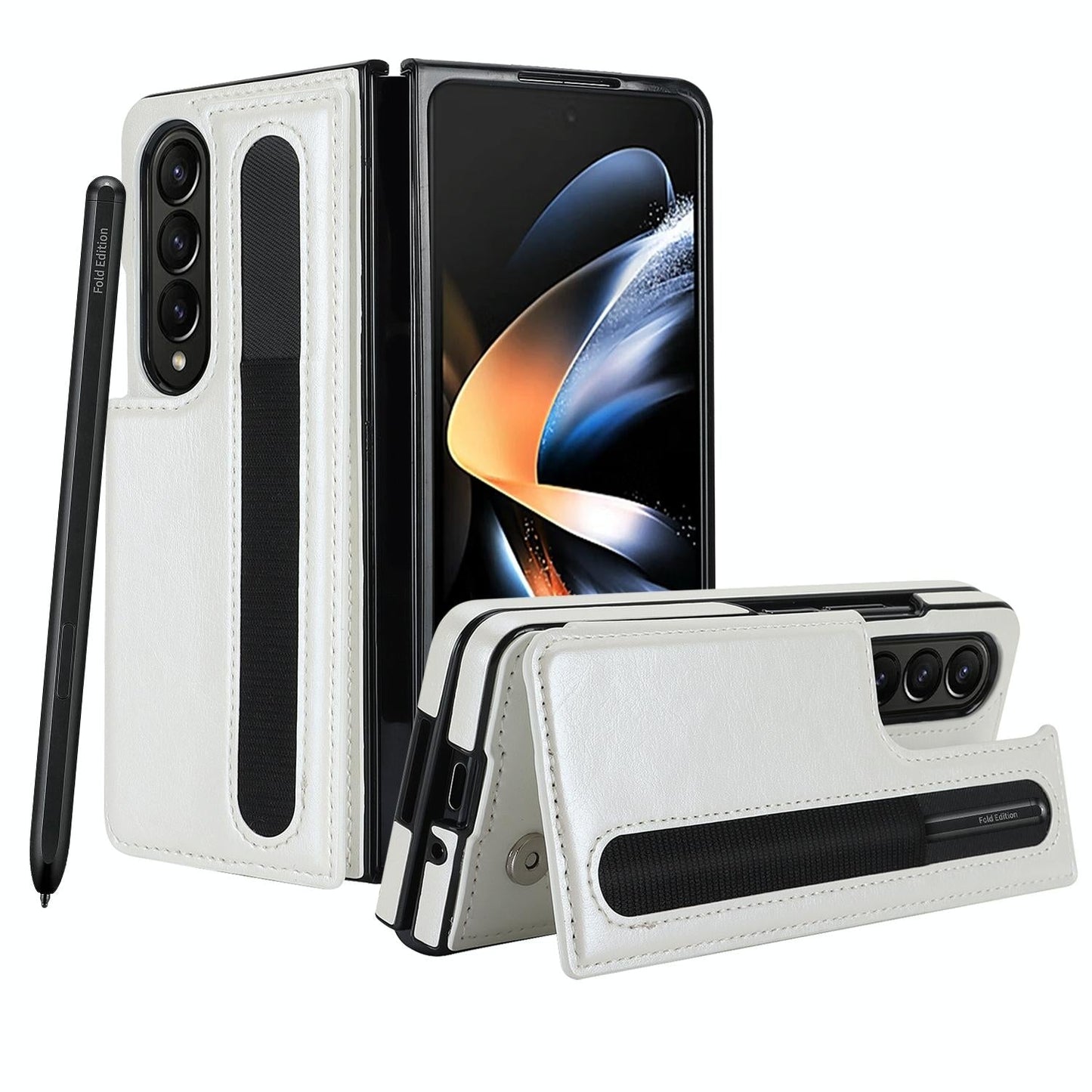 Double Buckle Foldable Phone Case with Pen Slot - Brown