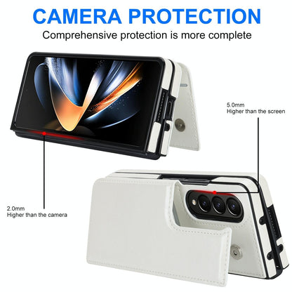 Foldable Phone Case with Double Buckle Card Slot for Samsung Galaxy z Fold4 - Brown