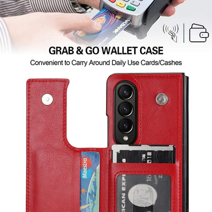 Foldable Phone Case with Double Buckle Card Slot for Samsung Galaxy z Fold4 - Brown