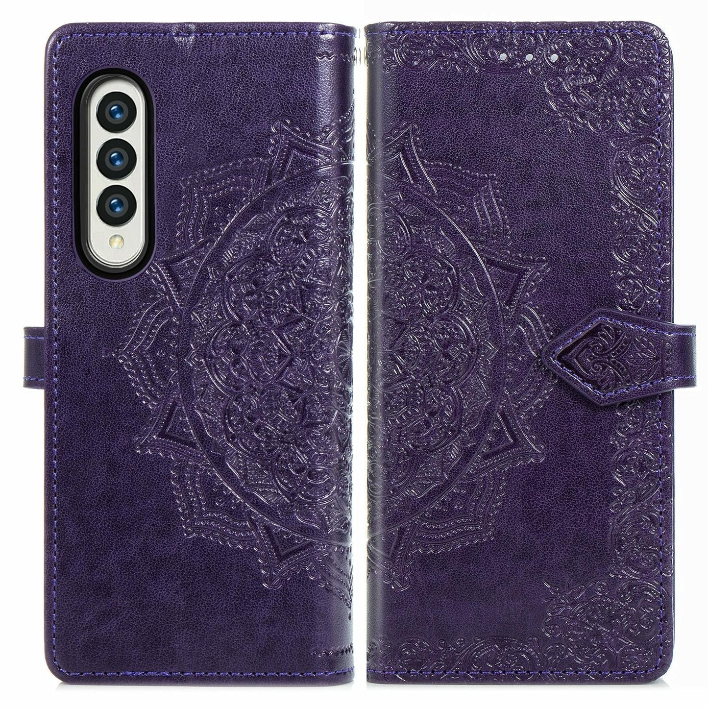 Embossed Mandala Leather Phone Case for Samsung Galaxy z Fold 4 - Purple