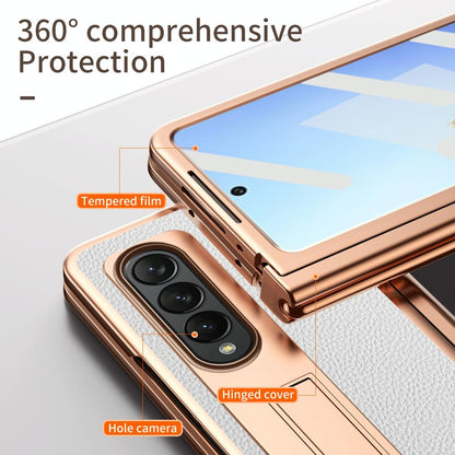 Premium Litchi Leather Hinged Phone Case for Samsung Galaxy z Fold 4 - with Pen - White