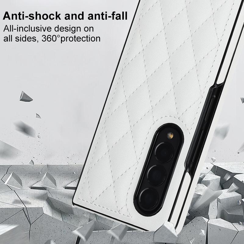 Foldable Microfiber Phone Case for Samsung Galaxy z Fold 4 - Rhombic Design - White