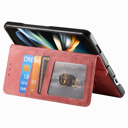 Vintage Magnetic Wallet Case for Samsung Galaxy z Fold 4 - Zipper Closure - Pink