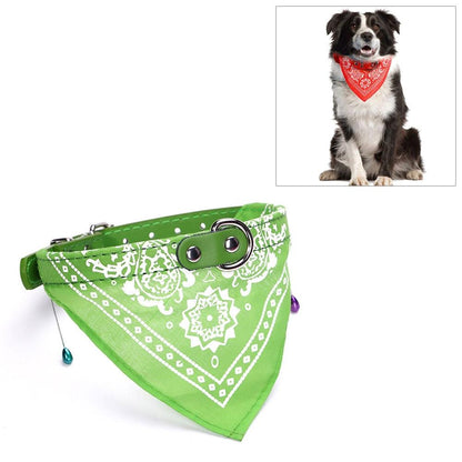 Adjustable Dog Bandana Leather Printed Soft Scarf Collar Neckerchief For Puppy Pet - Size M - Green