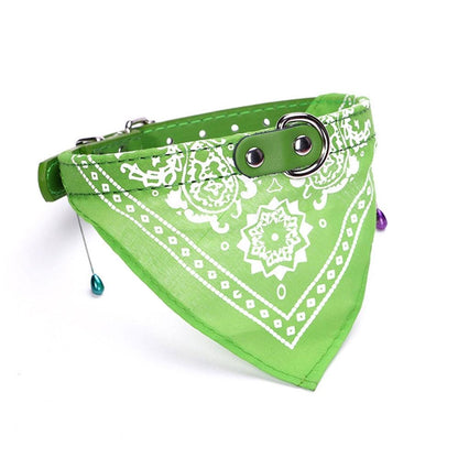 Adjustable Dog Bandana Leather Printed Soft Scarf Collar Neckerchief For Puppy Pet - Size M - Green