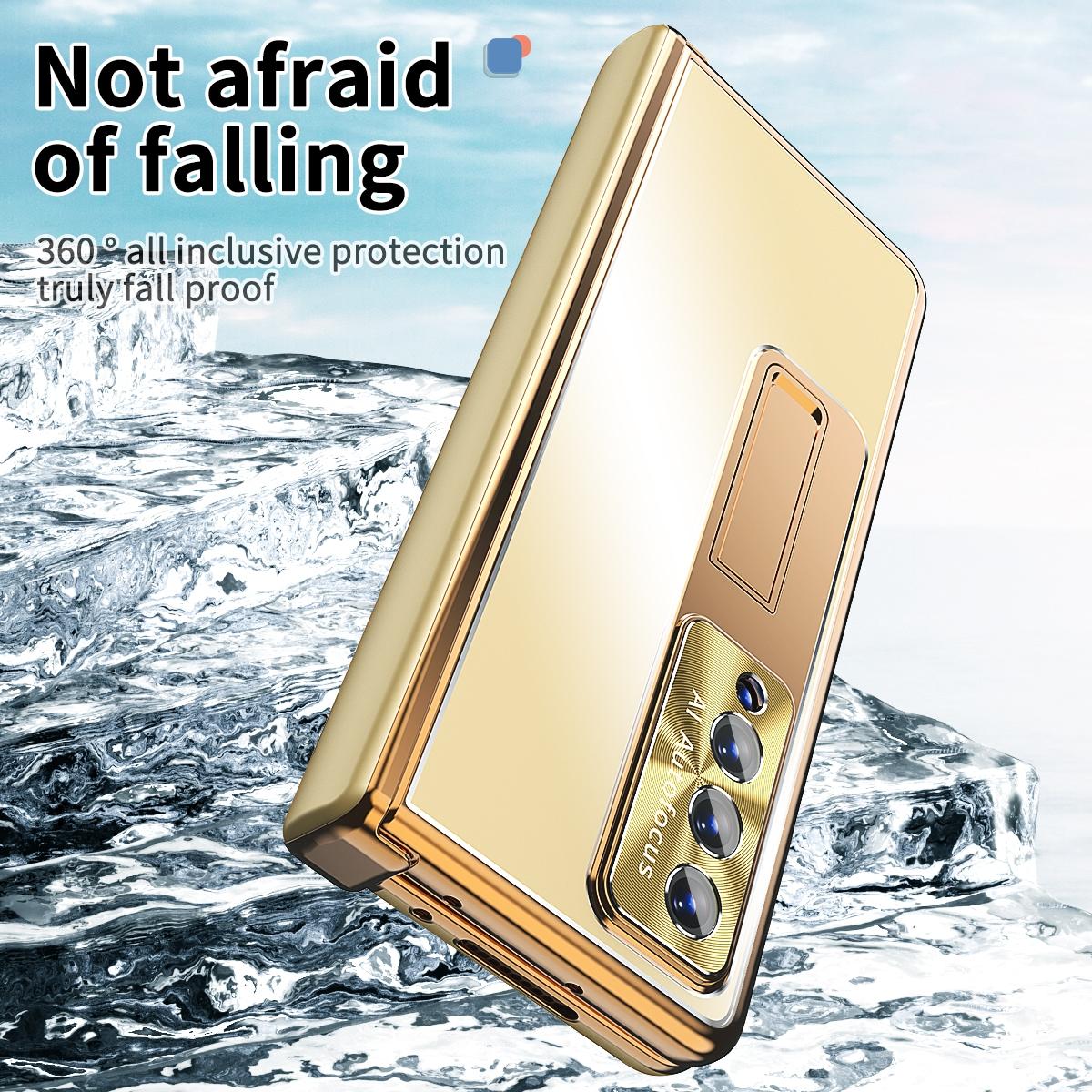 Shockproof Aluminum Double Hinge Case for Samsung Galaxy z Fold 4 - Champagne Gold