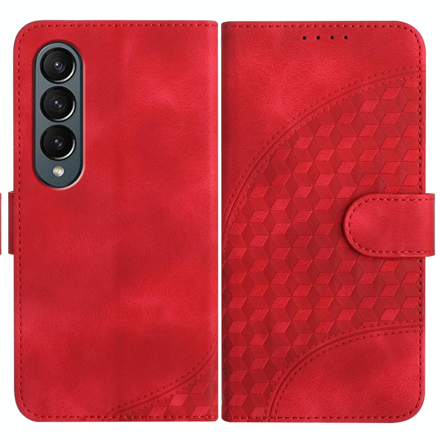 Embossed Elephant Head Phone Case for Samsung Galaxy z Fold 4 5g with Lanyard - Red