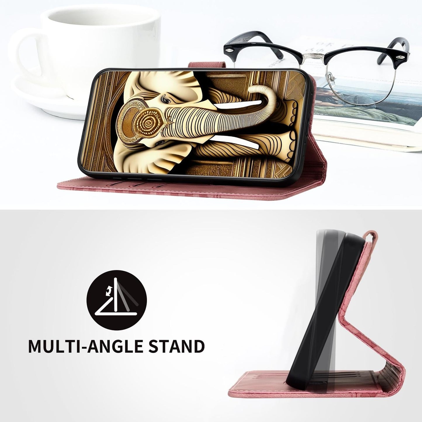 Embossed Elephant Head Phone Case for Samsung Galaxy z Fold 4 5g with Lanyard - Red