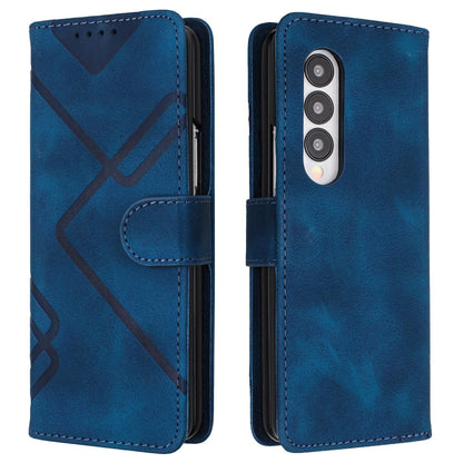 Smooth Leather Phone Case for Samsung Galaxy z Fold 4 - Line Pattern - Royal Blue