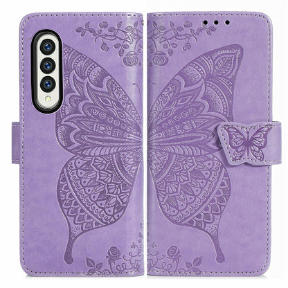 Embossed Butterfly Love Leather Case for Samsung Galaxy z Fold 4 - Flower Design - Gray