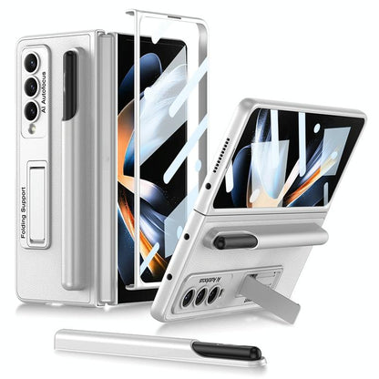 Leather Case with Holder & Pen Slots for Samsung Galaxy z Fold 4 - Thin & Shockproof - Cross Texture