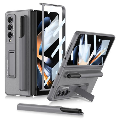 Leather Case with Holder & Pen Slots for Samsung Galaxy z Fold 4 - Thin & Shockproof - Cross Texture