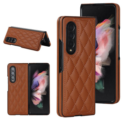 Foldable Microfiber Phone Case for Samsung Galaxy z Fold 4 - Rhombic Design - Brown