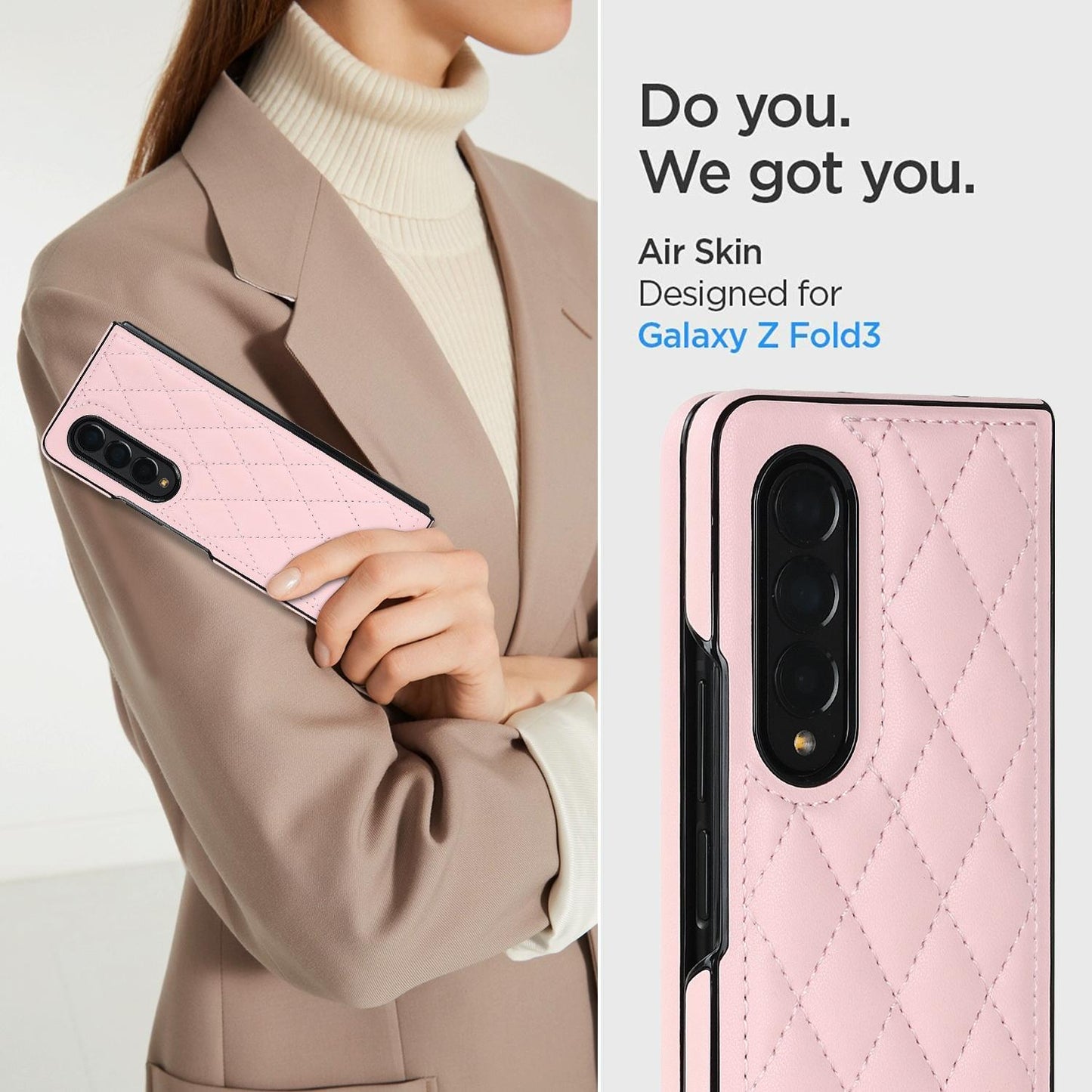 Foldable Microfiber Phone Case for Samsung Galaxy z Fold 4 - Rhombic Design - Brown