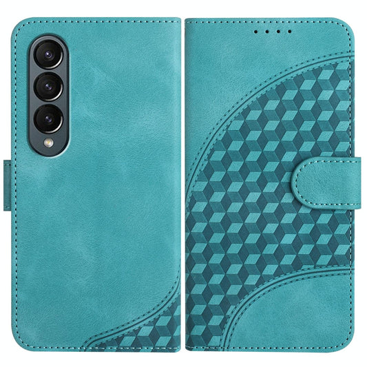 Embossed Elephant Head Phone Case for Samsung Galaxy z Fold 4 5g with Lanyard - Light Blue