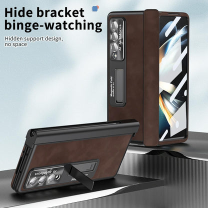 Magnetic Phone Case for Samsung Galaxy z Fold 4 - Napa Pattern - Brown