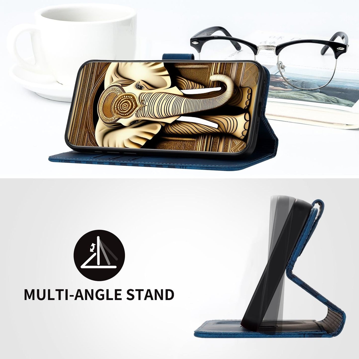 Embossed Elephant Head Phone Case for Samsung Galaxy z Fold 4 5g with Lanyard - Coffee