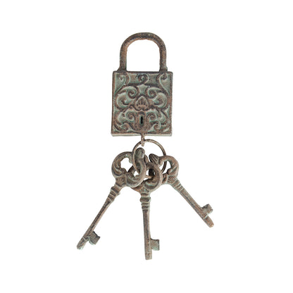 Antique Lock w 3 Keys on Ring 31cm
