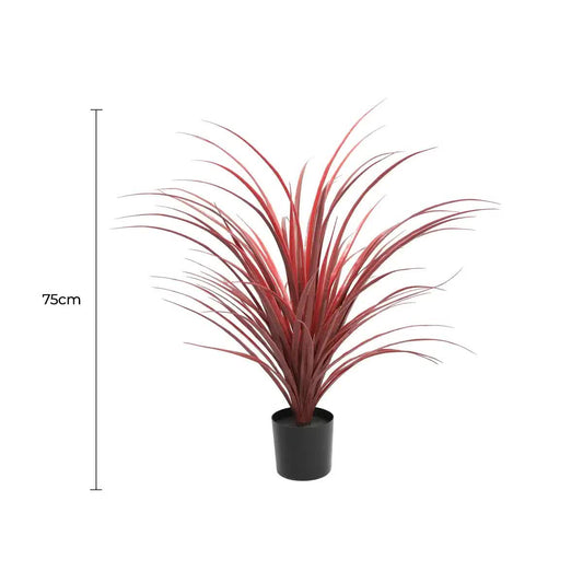 Burgundy Potted Artificial Long Grass (Yucca Grass) 75cm UV Resistant