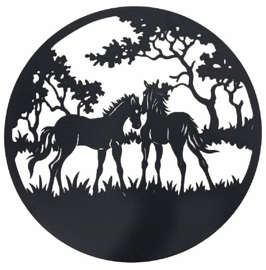 Dual Horses Round Metal Wall Art 98cm