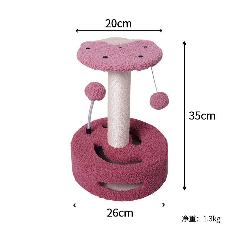 Strawberry colour Cat Scratching Post with Playful Ball Toys, Flower Design - 35cm Height, 26cm Base