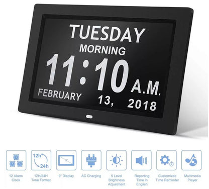 White 10.1-Inch Digital Clock with Medication Reminders & Multi-Function Alarm - Ideal for Elderly Care