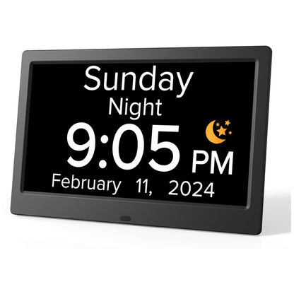 Black 10.1-Inch Digital Clock with Medication Reminders & Multi-Function Alarm - Ideal for Elderly Care
