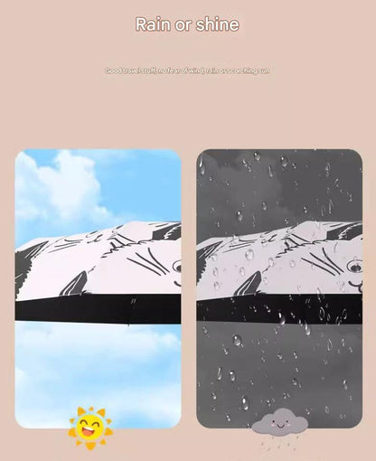 Black Cat With Flowers Outside Cute Cartoon Umbrella - Sun/Rain Umbrella