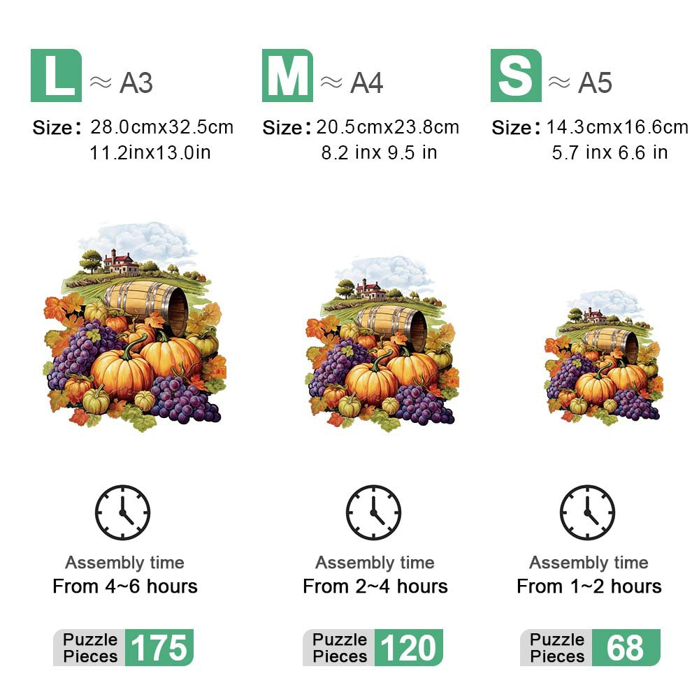 Fruit and vegetable basket Thanksgiving Wooden Puzzle - Vegetable & Fruit Design, Home Decor, Educational Toy (Size M)