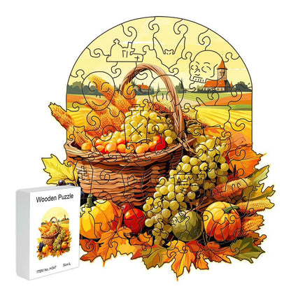 Fruit and vegetable basket Thanksgiving Wooden Puzzle - Vegetable & Fruit Design, Home Decor, Educational Toy (Size S)