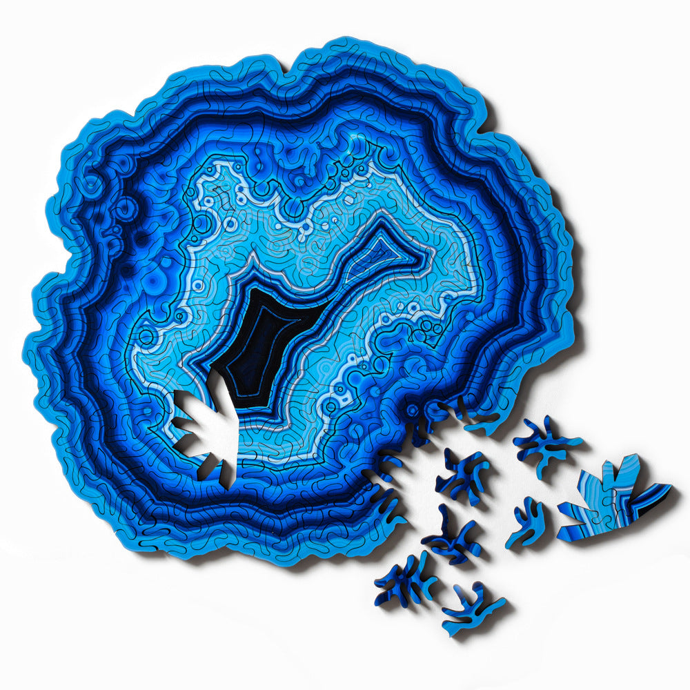 Blue Algorithmic Agate Jigsaw Puzzle - 164 Unique Wooden Pieces