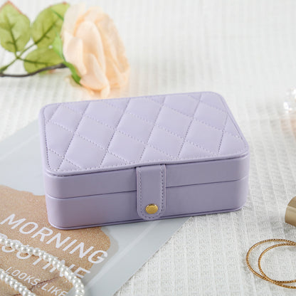 Purple Elegant Quilted PU Leather Jewelry Box - Portable Organizer for Travel & Home