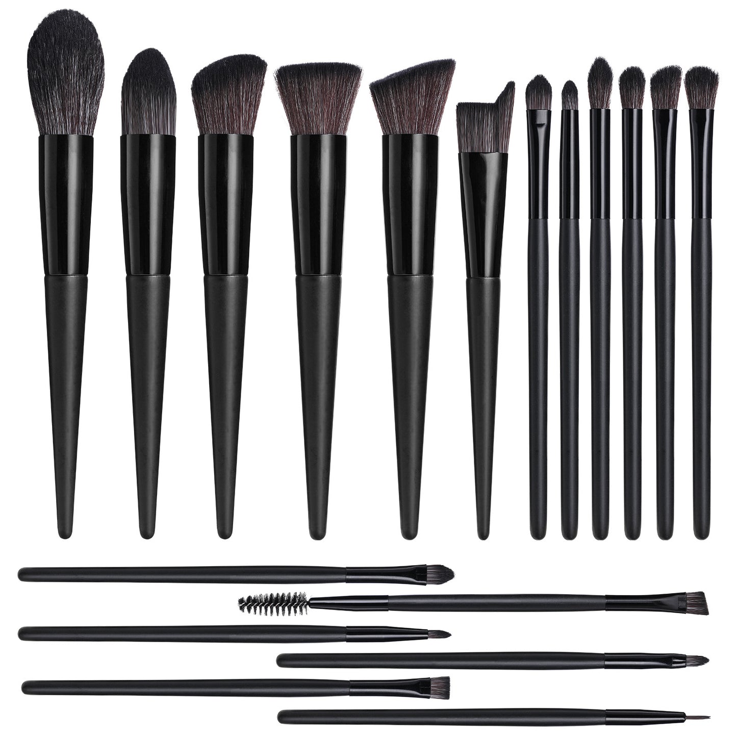 Black 18-Piece Makeup Brush Set - Professional Synthetic Fiber Brushes with Wooden Handles for Flawless Beauty